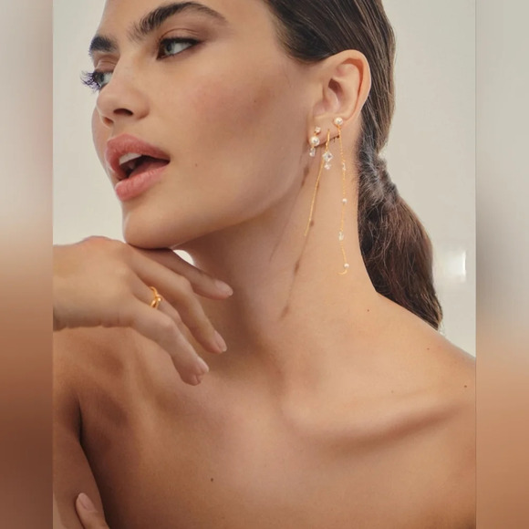 Anthropologie, Pearl and Crystal Chain Drop Earrings - NWT! - Picture 2 of 8